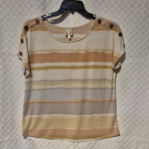 Truself Women's XL Striped Button-Shoulder Short Sleeve Top